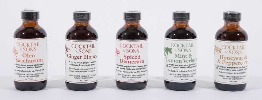 The lineup of all the syrups in Cocktail and Sons Sample Pack 